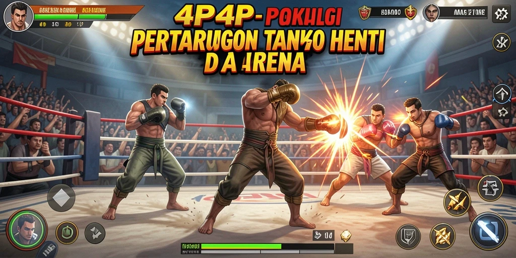 Gameplay intens di arena pertarungan 4P4P dengan aksi yang seru.
