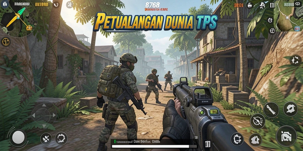 Tampilan gameplay seru dalam 8768 dengan aksi TPS mendebarkan.