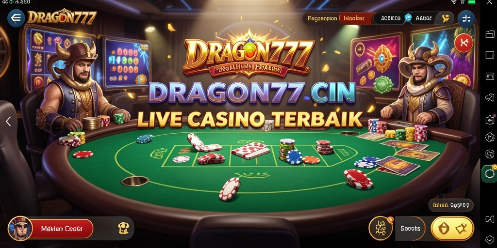 Screenshot gameplay DRAGON777 dengan dealer langsung dan suasana kasino.