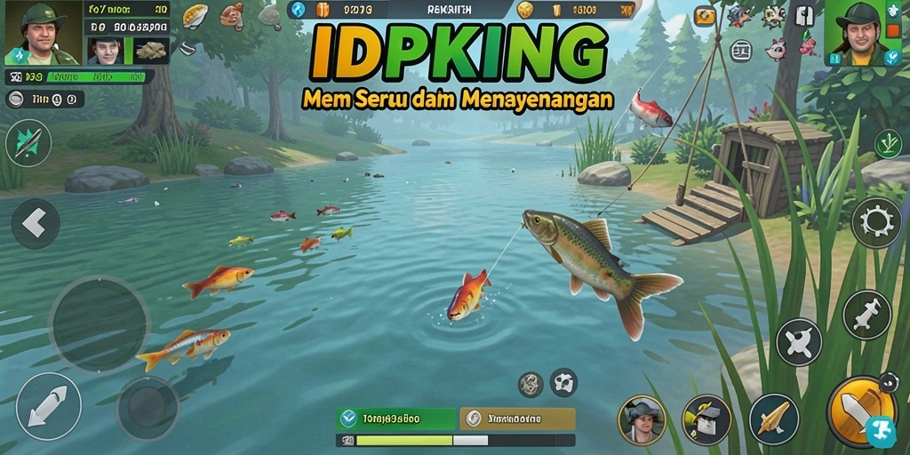 Tampilan menarik dari gameplay IDPKING dengan kegiatan memancing yang seru.