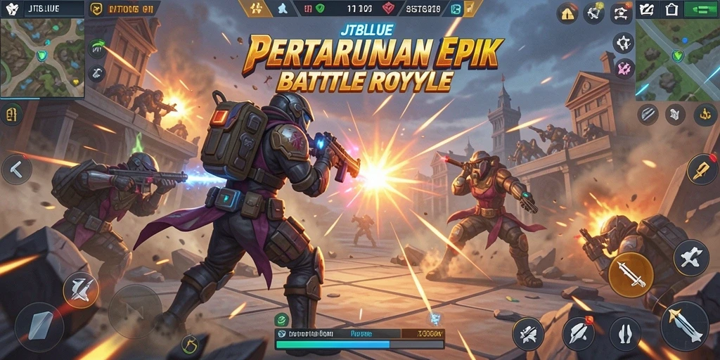Screenshot gameplay aktif dalam petarungan Battle Royale.