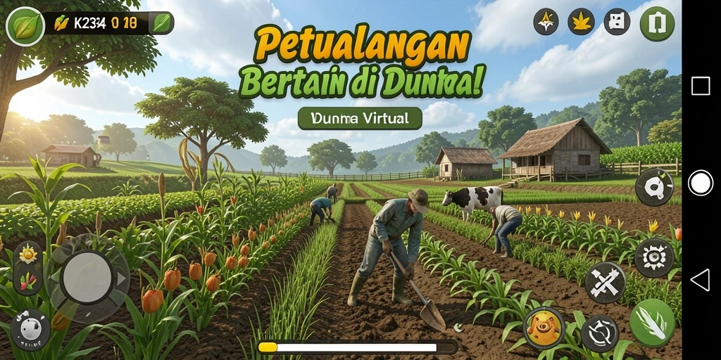 Screenshot utama K234 menunjukkan aktivitas bertani yang seru dan menyenangkan.