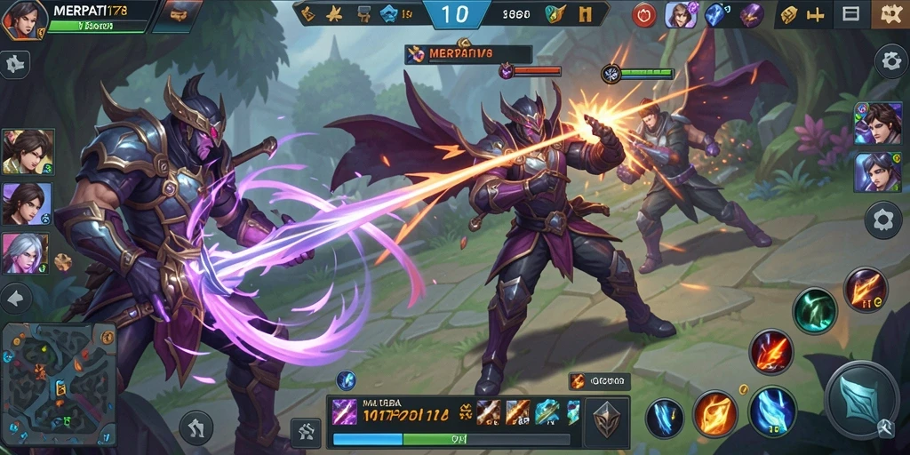 Screenshot gameplay MOBA yang menampilkan aksi seru.