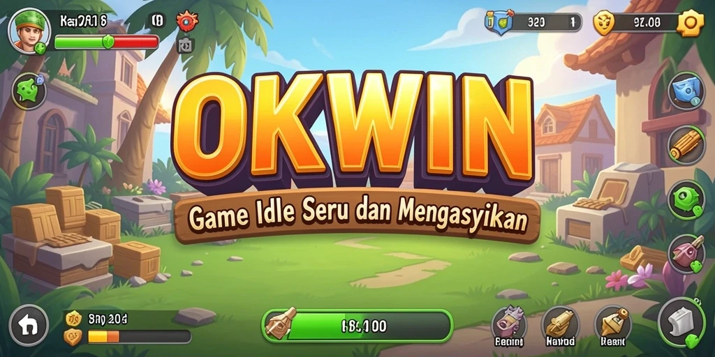 Tangkapan layar gameplay OKWIN yang menampilkan aktivitas karakter dalam game Idle.