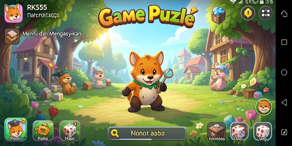 Tampilan gameplay RK55 yang penuh warna dan menyenangkan.