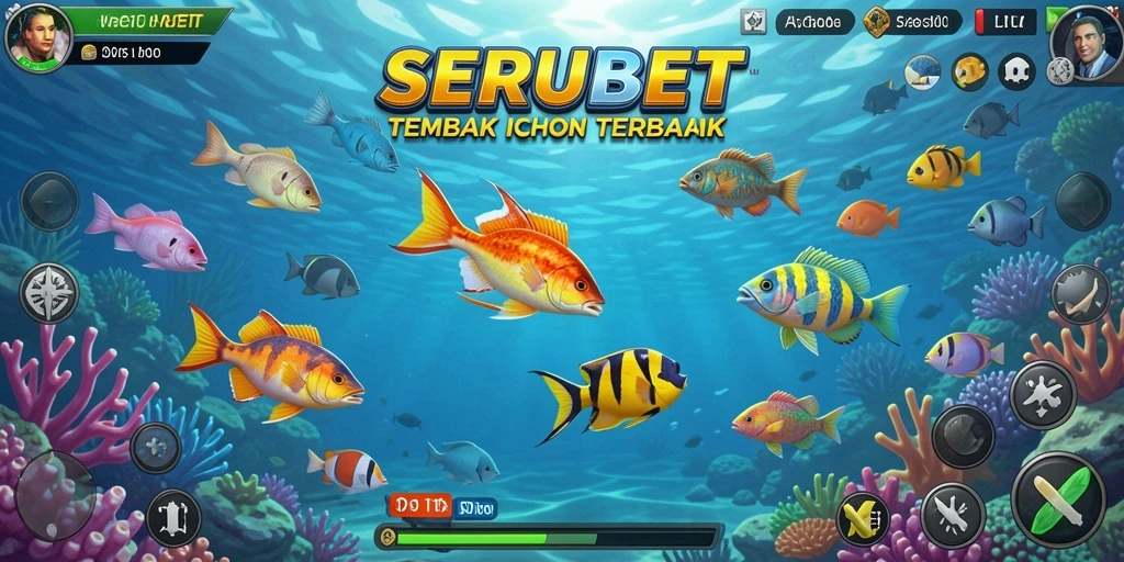Gameplay SERUBET dengan aksi menembak ikan yang seru.
