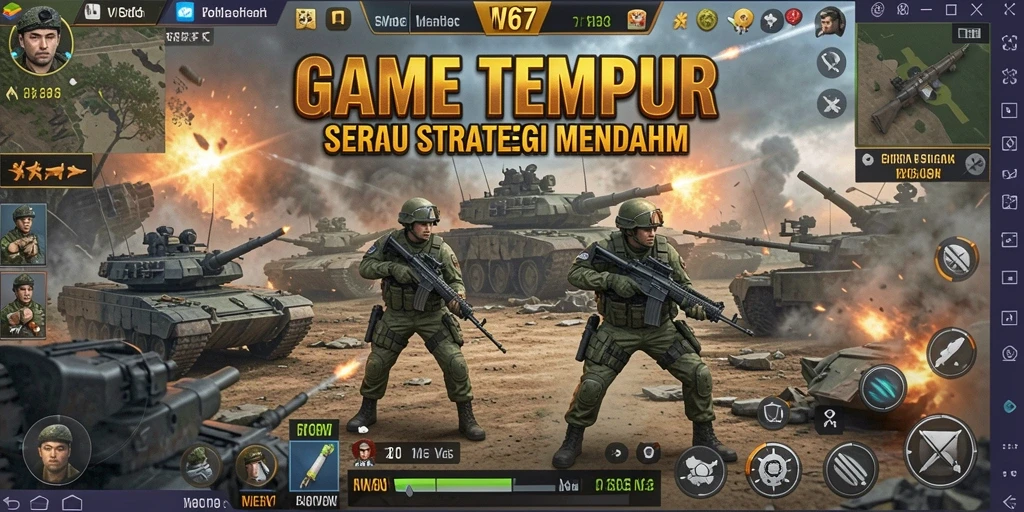 Screenshot utama W67 menampilkan aksi intens dalam pertempuran TPS.